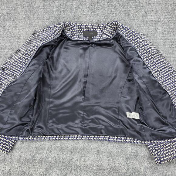 J Crew Blazer Women 6 Blue Silk Blend Tweed Hook Eye Pockets Lined Career Jacket - Picture 15 of 16